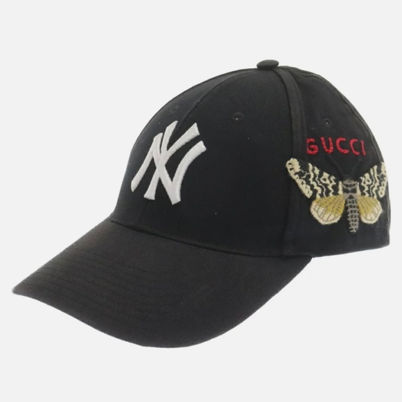 GUCCI X MLB NY Yankees Black Embroidered Butterfly 57-61 CM - Picture 1 of 9